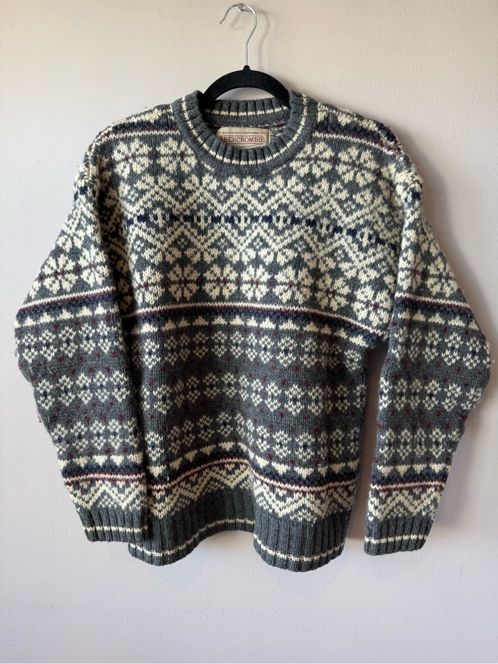 Abercrombie Vintage Mens 100% Wool The Big Sweater Fair Aisle Knit Size Small
